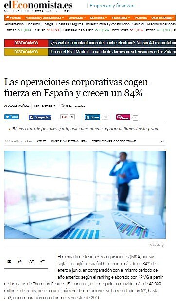 Las operaciones corporativas cogen fuerza en Espaa y crecen un 84%